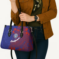 Saipan Northern Mariana Islands Leather Bag Polynesian Tribal Tattoo Art With Hibiscus Flowers And Seal