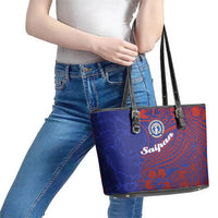 Saipan Northern Mariana Islands Leather Tote Bag Polynesian Tribal Tattoo Art With Hibiscus Flowers And Seal TS04 - Polynesian Pride