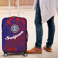 Saipan Northern Mariana Islands Luggage Cover Polynesian Tribal Tattoo Art With Hibiscus Flowers And Seal TS04 Blue Red - Polynesian Pride