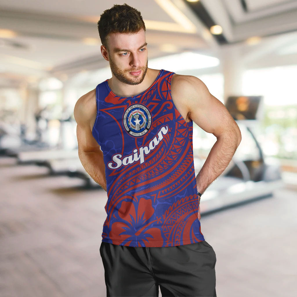 Saipan Northern Mariana Islands Men Tank Top Polynesian Tribal Tattoo Art With Hibiscus Flowers And Seal