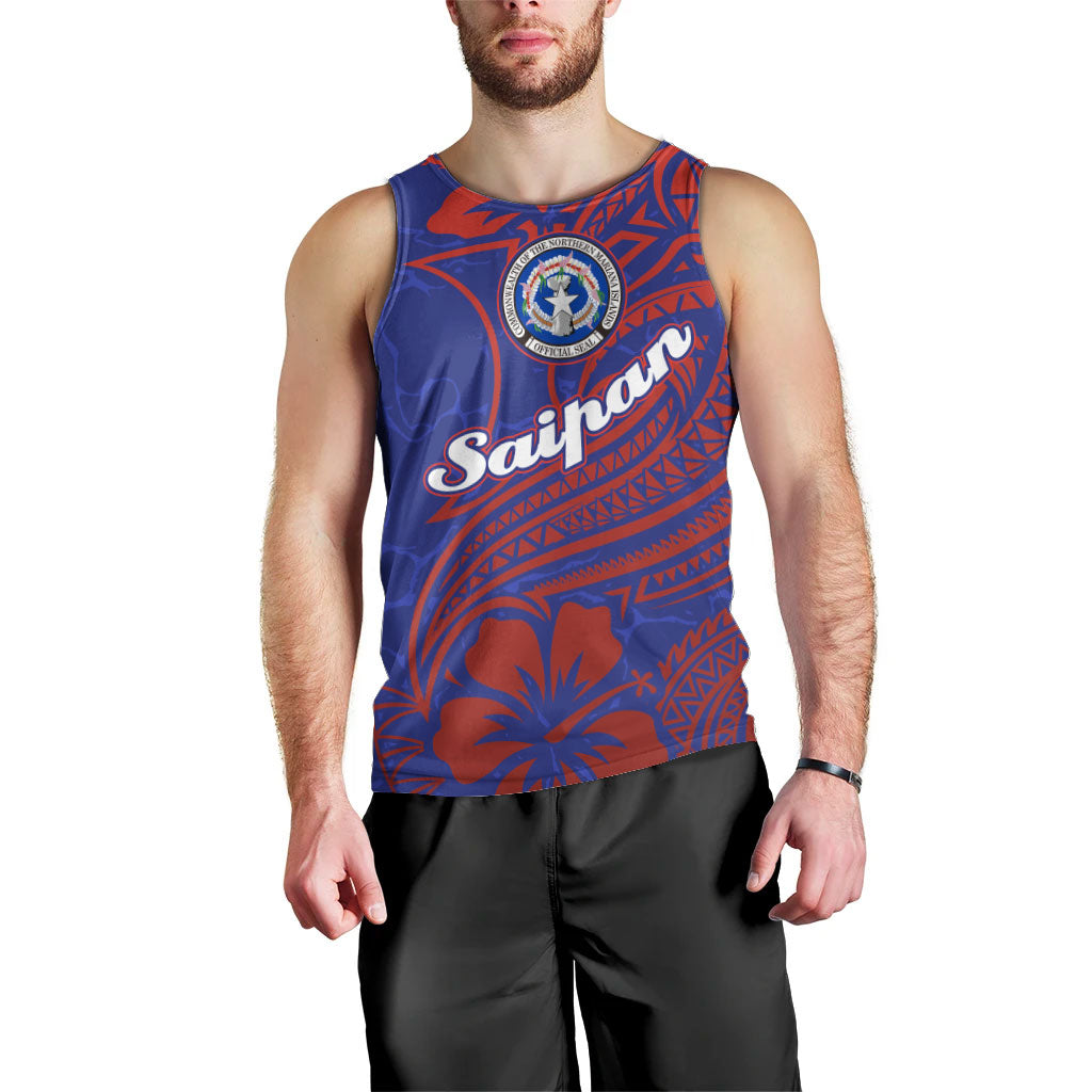 Saipan Northern Mariana Islands Men Tank Top Polynesian Tribal Tattoo Art With Hibiscus Flowers And Seal TS04 - Polynesian Pride