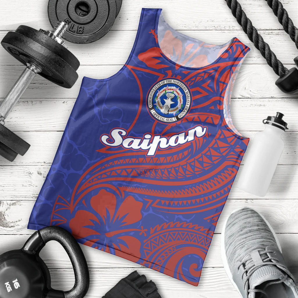 Saipan Northern Mariana Islands Men Tank Top Polynesian Tribal Tattoo Art With Hibiscus Flowers And Seal TS04 - Polynesian Pride