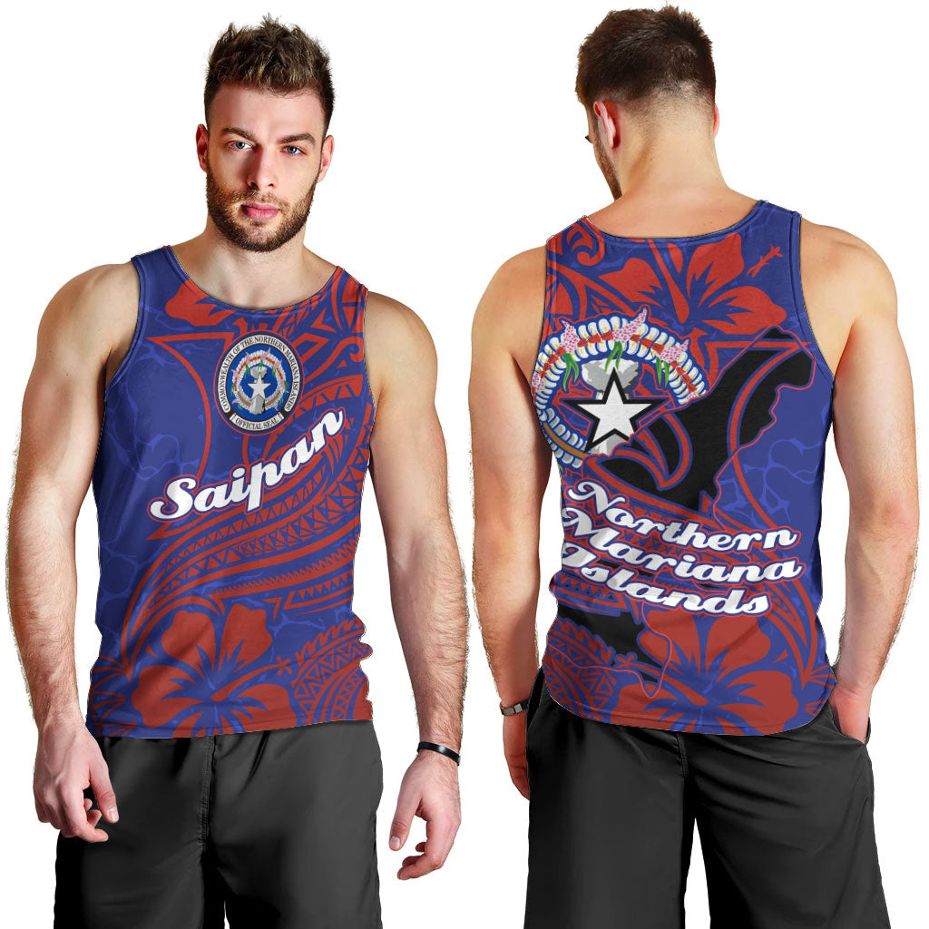 Saipan Northern Mariana Islands Men Tank Top Polynesian Tribal Tattoo Art With Hibiscus Flowers And Seal TS04 - Polynesian Pride