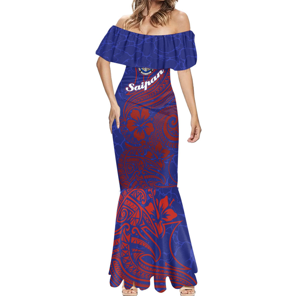 Saipan Northern Mariana Islands Mermaid Dress Polynesian Tribal Tattoo Art With Hibiscus Flowers And Seal TS04 - Polynesian Pride
