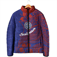 Saipan Northern Mariana Islands Padded Jacket Polynesian Tribal Tattoo Art With Hibiscus Flowers And Seal