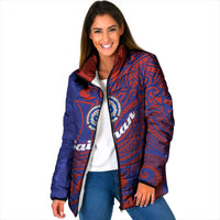 Saipan Northern Mariana Islands Padded Jacket Polynesian Tribal Tattoo Art With Hibiscus Flowers And Seal