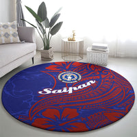 Saipan Northern Mariana Islands Round Carpet Polynesian Tribal Tattoo Art With Hibiscus Flowers And Seal