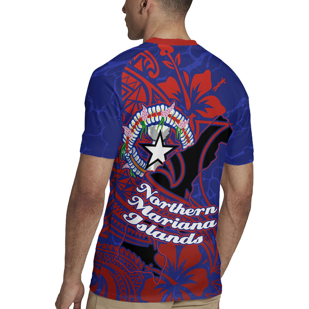 Saipan Northern Mariana Islands Rugby Jersey Polynesian Tribal Tattoo Art With Hibiscus Flowers And Seal