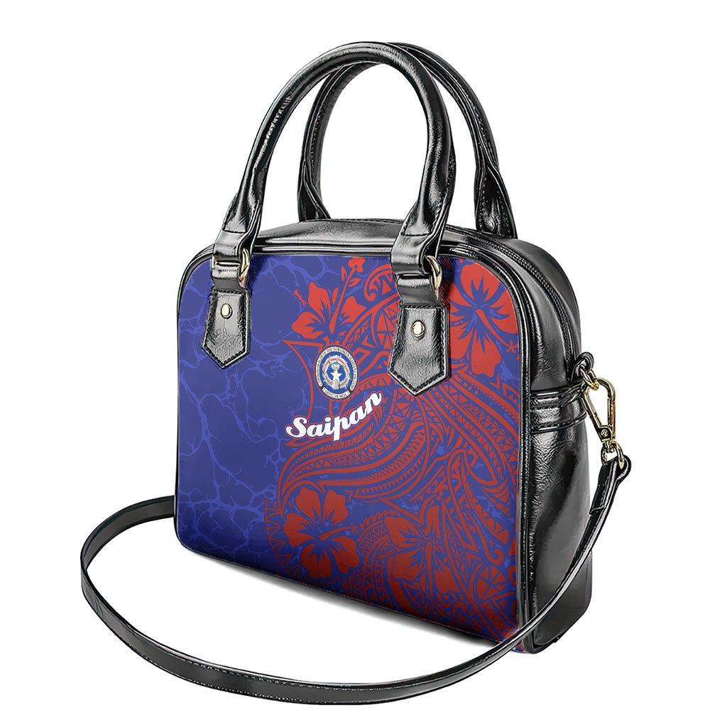 Saipan Northern Mariana Islands Shoulder Handbag Polynesian Tribal Tattoo Art With Hibiscus Flowers And Seal