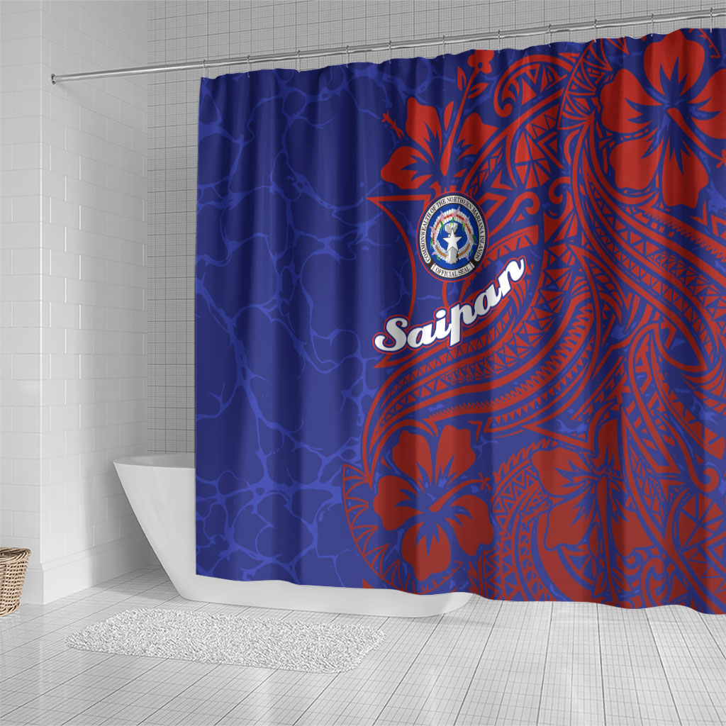 Saipan Northern Mariana Islands Shower Curtain Polynesian Tribal Tattoo Art With Hibiscus Flowers And Seal TS04 - Polynesian Pride