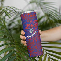 Saipan Northern Mariana Islands Skinny Tumbler Polynesian Tribal Tattoo Art With Hibiscus Flowers And Seal TS04 - Polynesian Pride