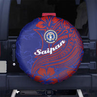Saipan Northern Mariana Islands Spare Tire Cover Polynesian Tribal Tattoo Art With Hibiscus Flowers And Seal TS04 No hole Blue Red - Polynesian Pride