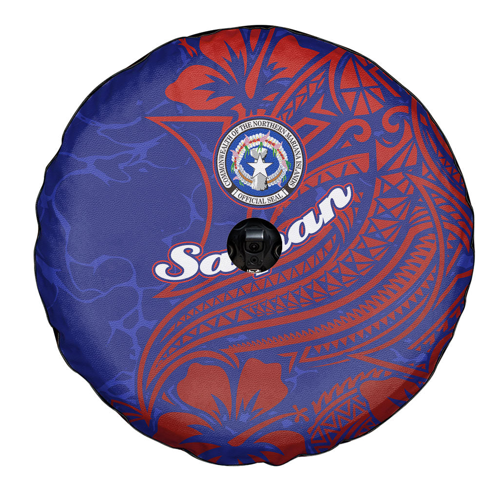 Saipan Northern Mariana Islands Spare Tire Cover Polynesian Tribal Tattoo Art With Hibiscus Flowers And Seal TS04 - Polynesian Pride
