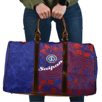 Saipan Northern Mariana Islands Travel Bag Polynesian Tribal Tattoo Art With Hibiscus Flowers And Seal TS04 Blue Red - Polynesian Pride