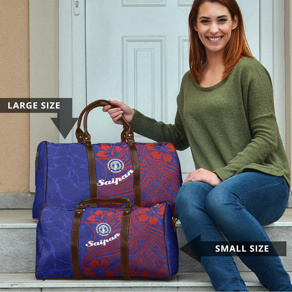 Saipan Northern Mariana Islands Travel Bag Polynesian Tribal Tattoo Art With Hibiscus Flowers And Seal TS04 - Polynesian Pride