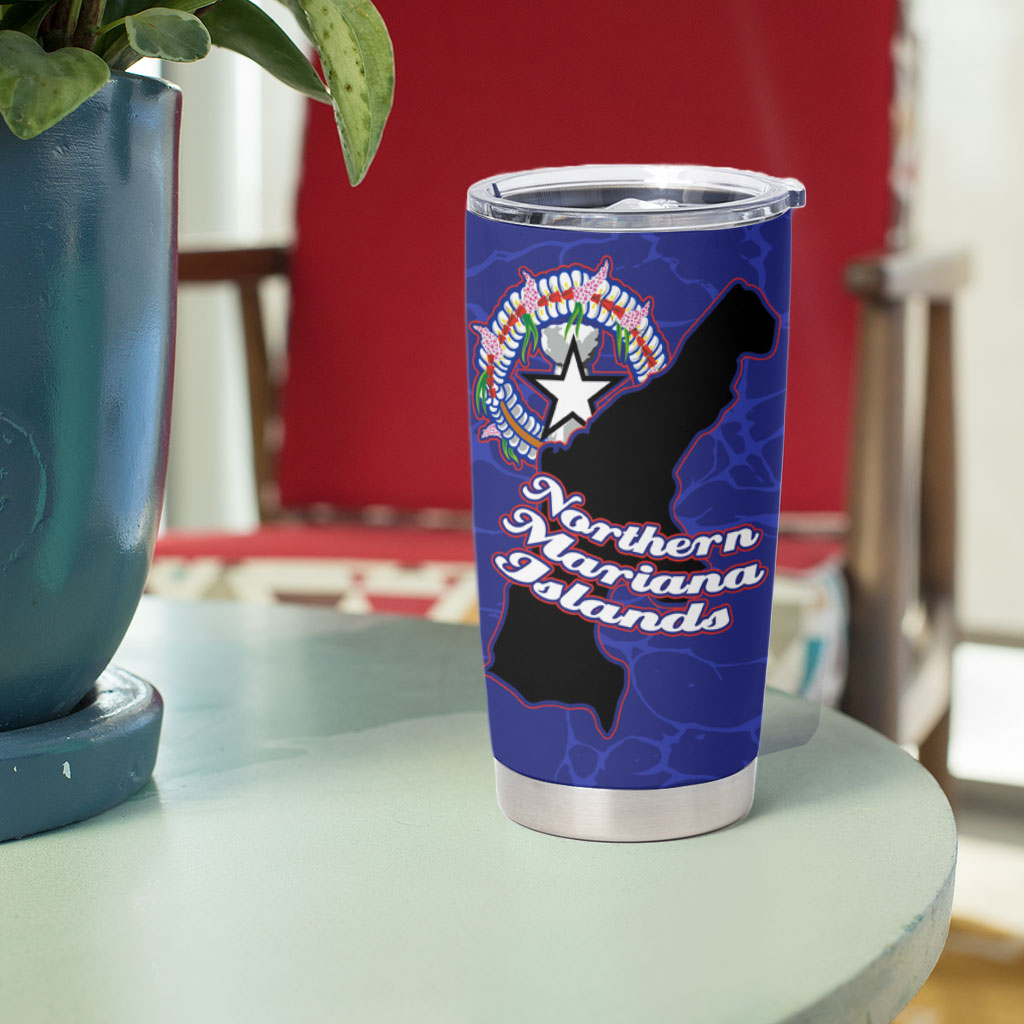 Saipan Northern Mariana Islands Tumbler Cup Polynesian Tribal Tattoo Art With Hibiscus Flowers And Seal TS04 - Polynesian Pride