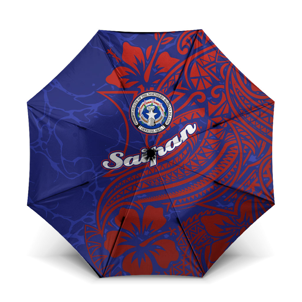 Saipan Northern Mariana Islands Umbrella Polynesian Tribal Tattoo Art With Hibiscus Flowers And Seal