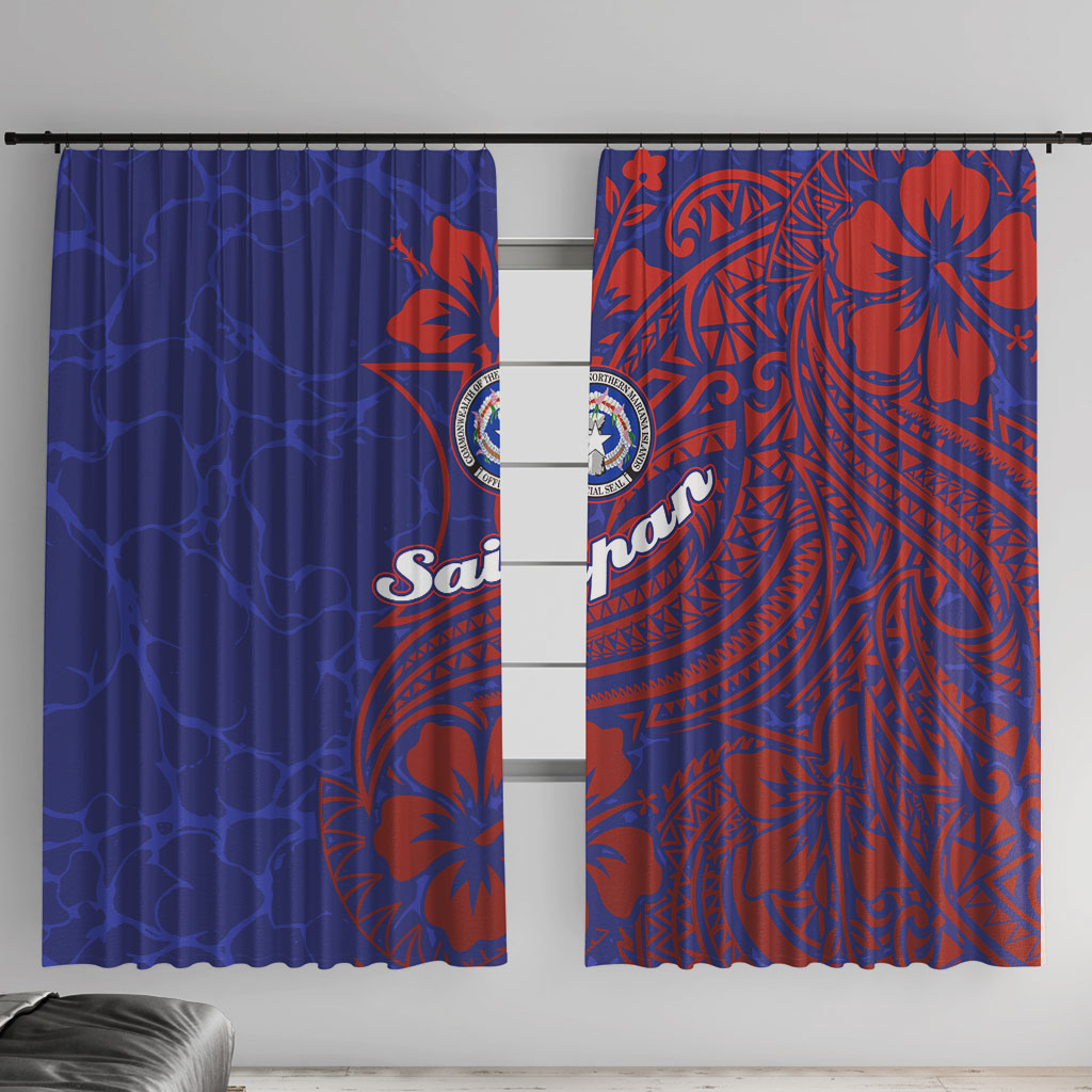 Saipan Northern Mariana Islands Window Curtain Polynesian Tribal Tattoo Art With Hibiscus Flowers And Seal