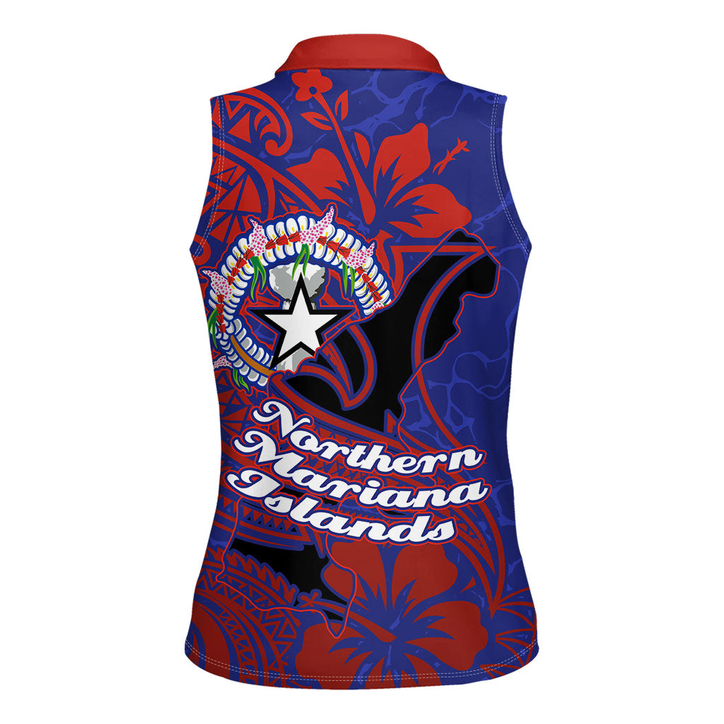 Saipan Northern Mariana Islands Women Sleeveless Polo Shirt Polynesian Tribal Tattoo Art With Hibiscus Flowers And Seal TS04 - Polynesian Pride