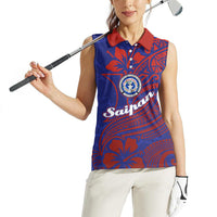 Saipan Northern Mariana Islands Women Sleeveless Polo Shirt Polynesian Tribal Tattoo Art With Hibiscus Flowers And Seal TS04 - Polynesian Pride