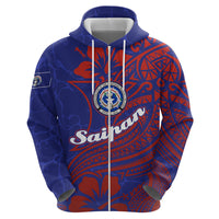 Saipan Northern Mariana Islands Zip Hoodie Polynesian Tribal Tattoo Art With Hibiscus Flowers And Seal TS04 - Polynesian Pride