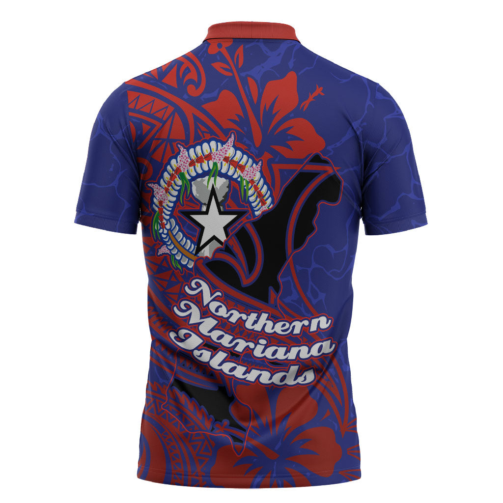 Saipan Northern Mariana Islands Zipper Polo Shirt Polynesian Tribal Tattoo Art With Hibiscus Flowers And Seal TS04 - Polynesian Pride