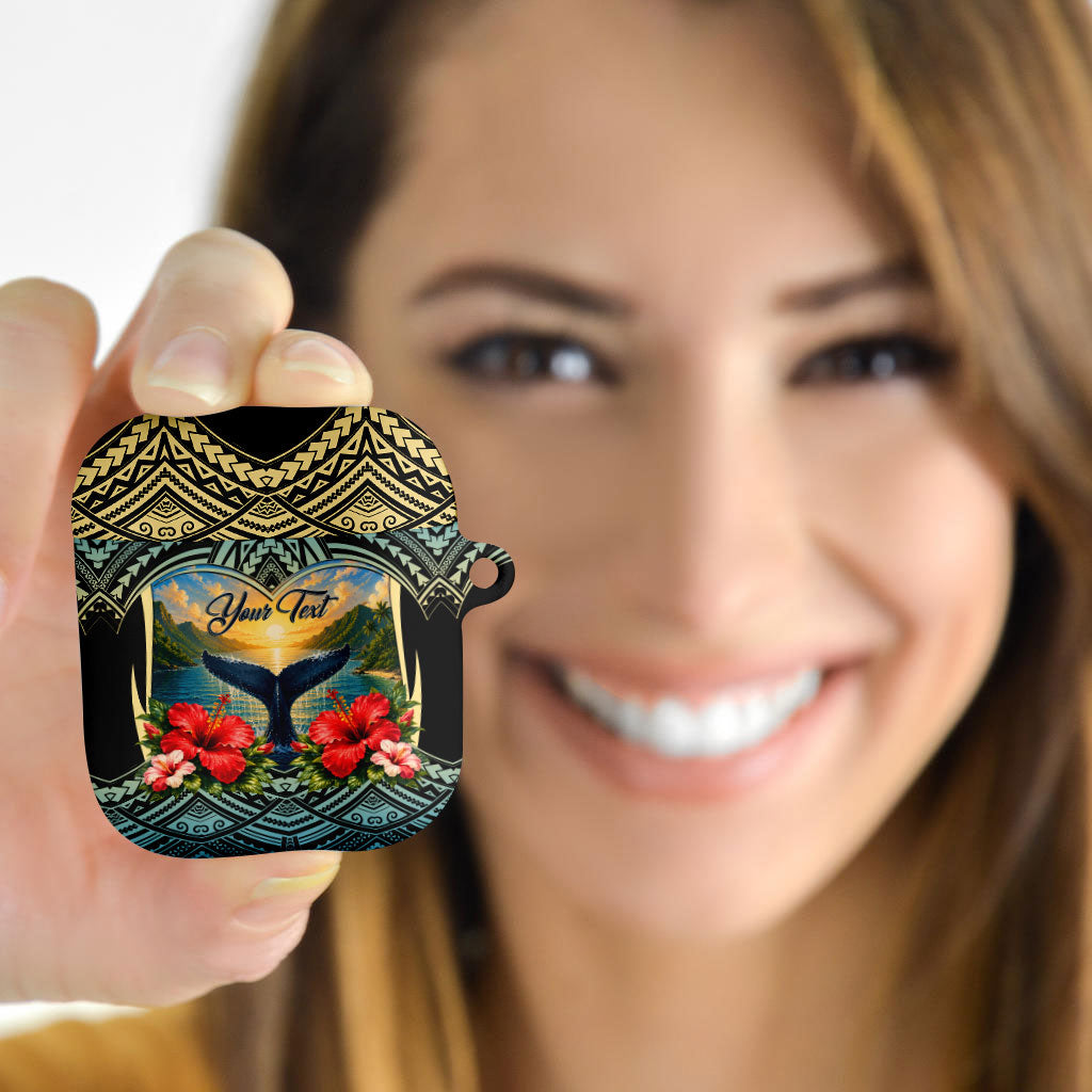 Personalized Masefau American Samoa Whale AirPods Case Polynesian Tribal Pattern Tropical Hibiscus