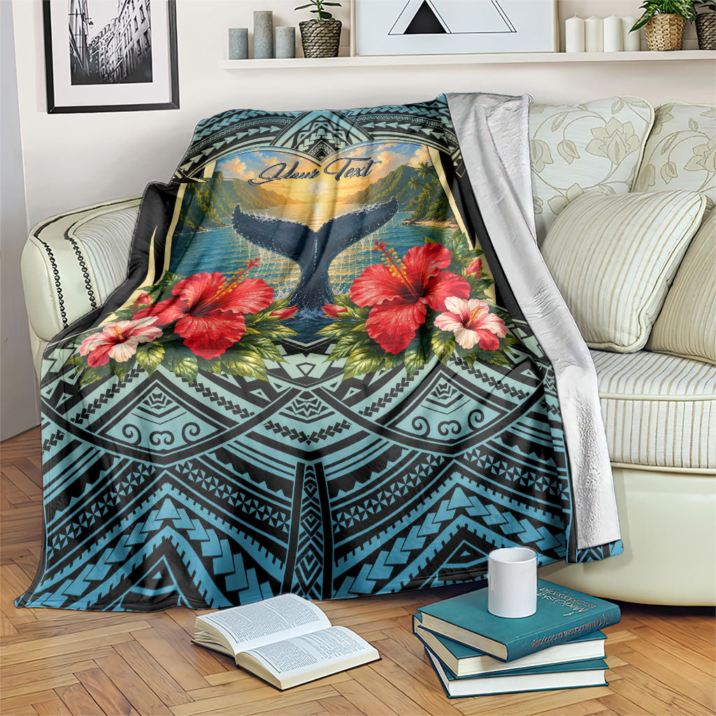 Personalized Masefau American Samoa Whale Blanket Polynesian Tribal Pattern Tropical Hibiscus