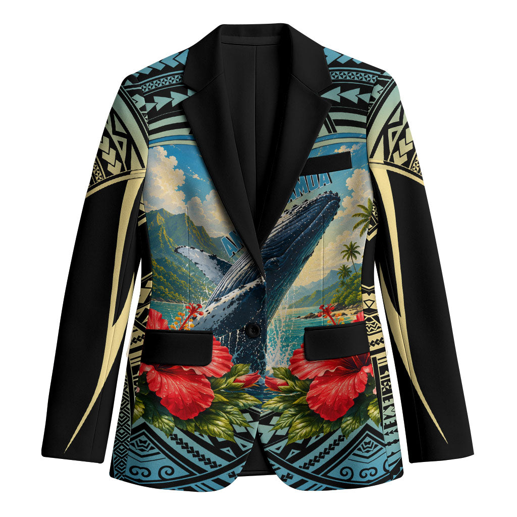 Personalized Masefau American Samoa Whale Blazer Polynesian Tribal Pattern Tropical Hibiscus