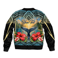 Personalized Masefau American Samoa Whale Bomber Jacket Polynesian Tribal Pattern Tropical Hibiscus