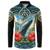Personalized Masefau American Samoa Whale Button Sweatshirt Polynesian Tribal Pattern Tropical Hibiscus