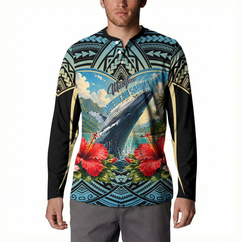 Personalized Masefau American Samoa Whale Button Sweatshirt Polynesian Tribal Pattern Tropical Hibiscus