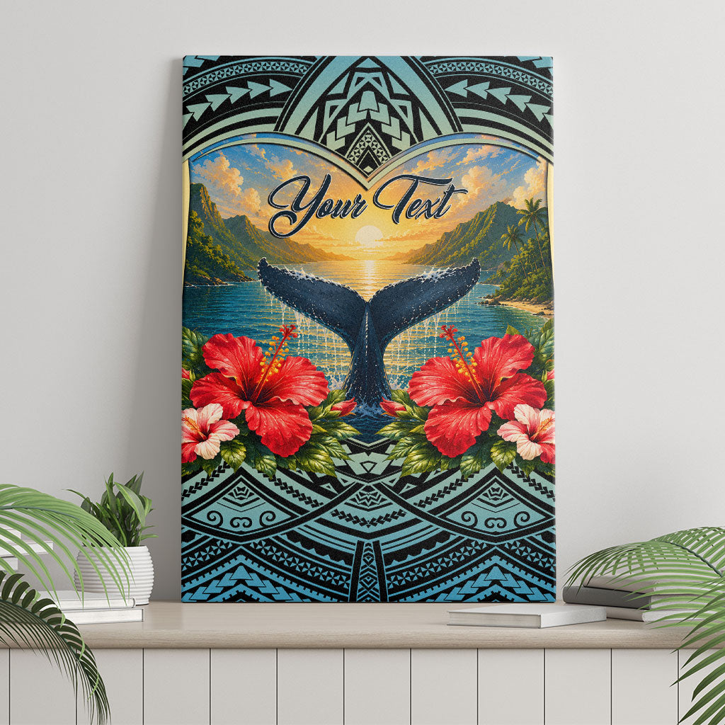 Personalized Masefau American Samoa Whale Canvas Wall Art Polynesian Tribal Pattern Tropical Hibiscus