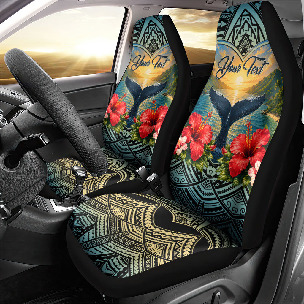 Personalized Masefau American Samoa Whale Car Seat Cover Polynesian Tribal Pattern Tropical Hibiscus