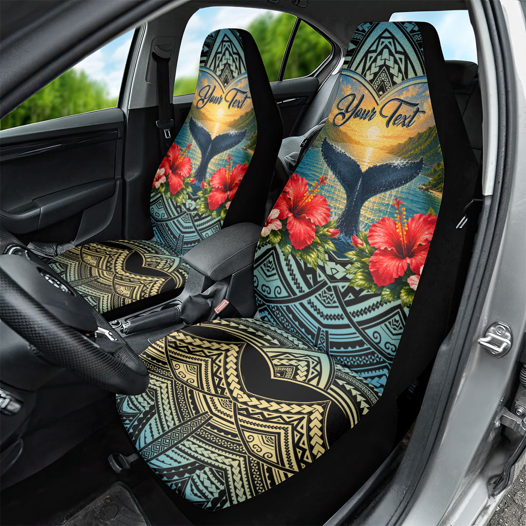 Personalized Masefau American Samoa Whale Car Seat Cover Polynesian Tribal Pattern Tropical Hibiscus