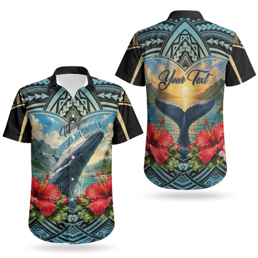 Personalized Masefau American Samoa Whale Couples Matching Off Shoulder Maxi Dress and Hawaiian Shirt Polynesian Tribal Pattern Tropical Hibiscus