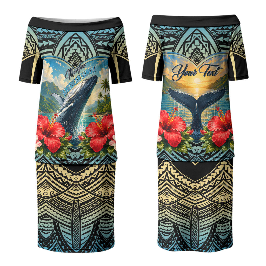 Personalized Masefau American Samoa Whale Couples Matching Puletasi and Hawaiian Shirt Polynesian Tribal Pattern Tropical Hibiscus