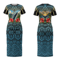 Personalized Masefau American Samoa Whale Couples Matching Short Sleeve Bodycon Dress and Hawaiian Shirt Polynesian Tribal Pattern Tropical Hibiscus