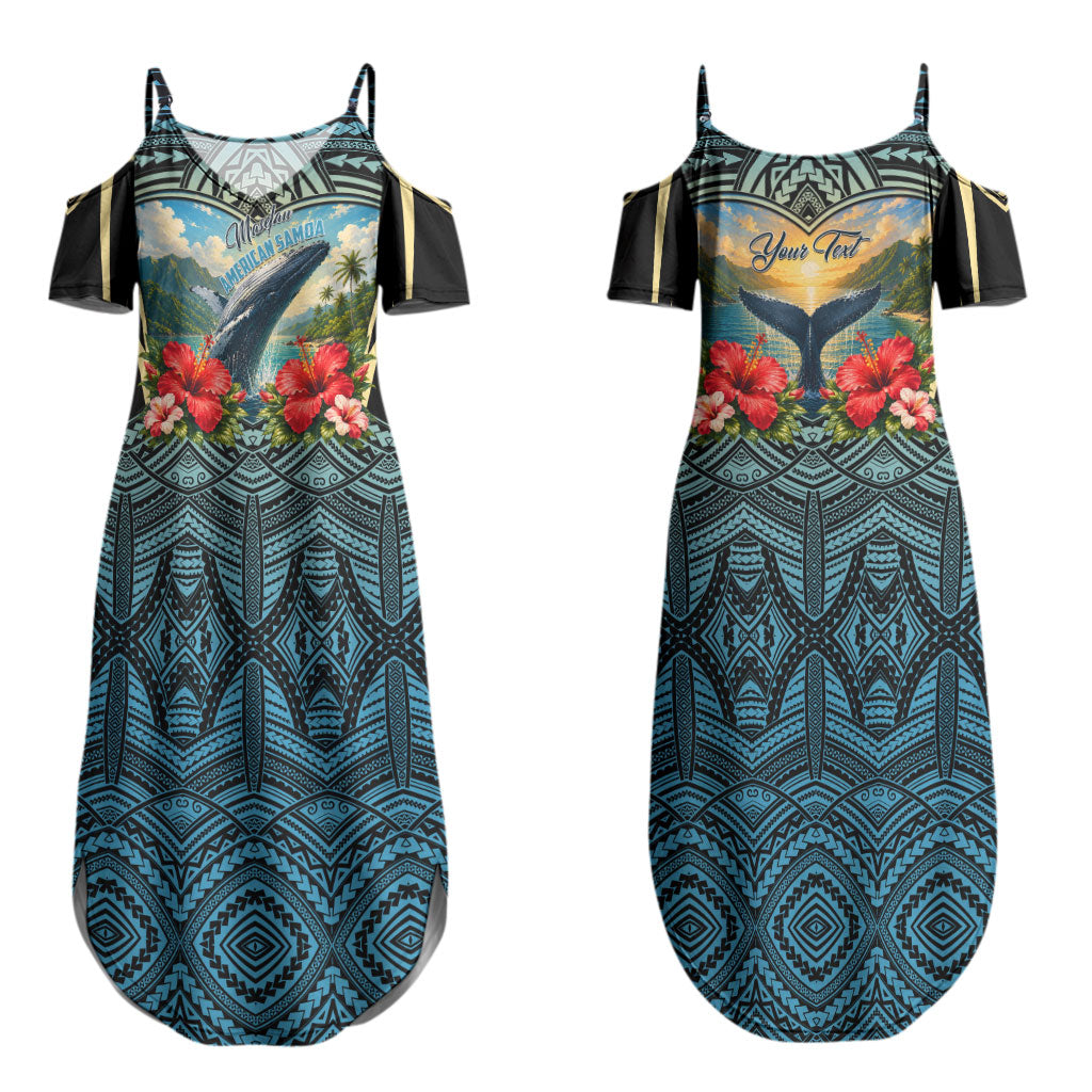 Personalized Masefau American Samoa Whale Couples Matching Summer Maxi Dress and Hawaiian Shirt Polynesian Tribal Pattern Tropical Hibiscus