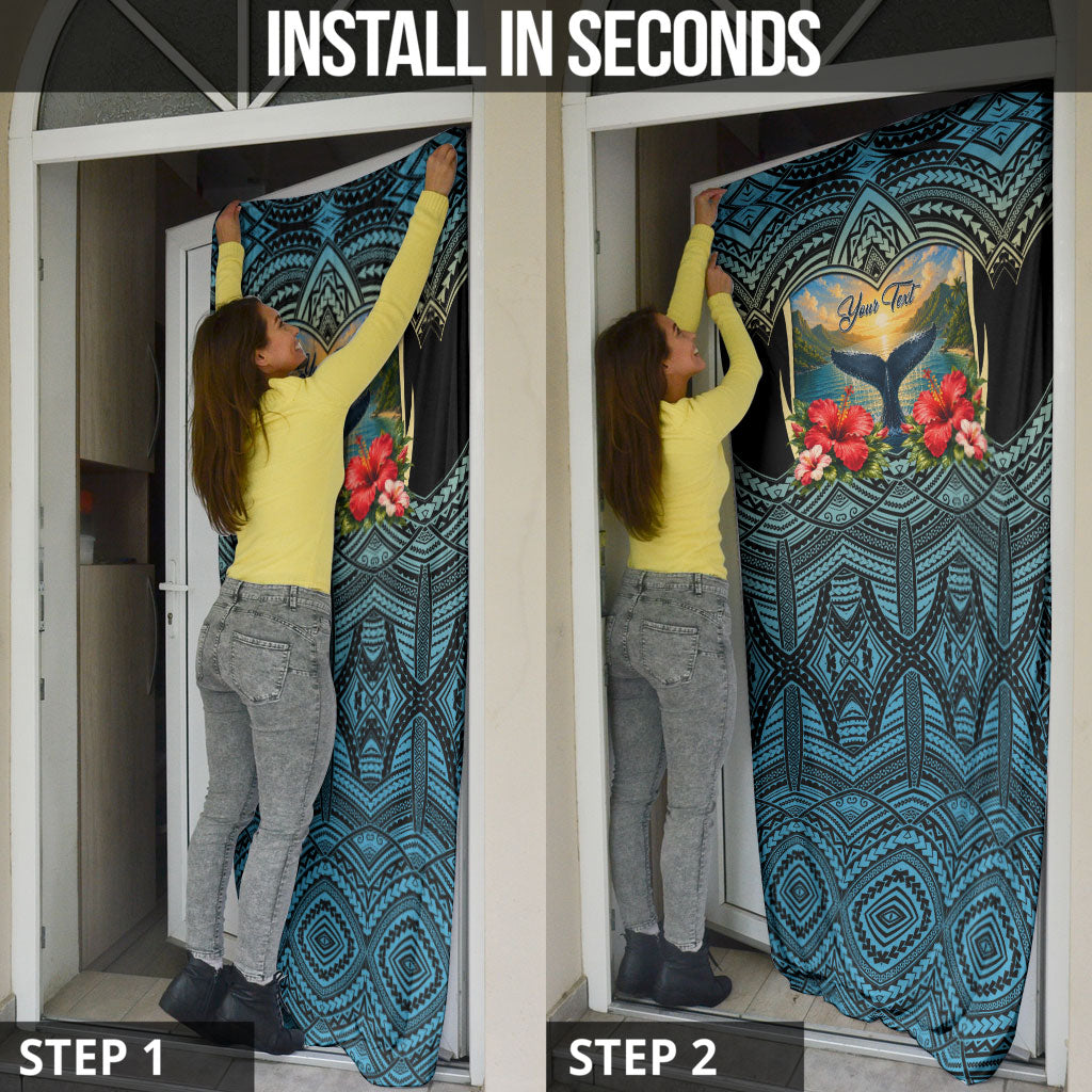 Personalized Masefau American Samoa Whale Door Cover Polynesian Tribal Pattern Tropical Hibiscus