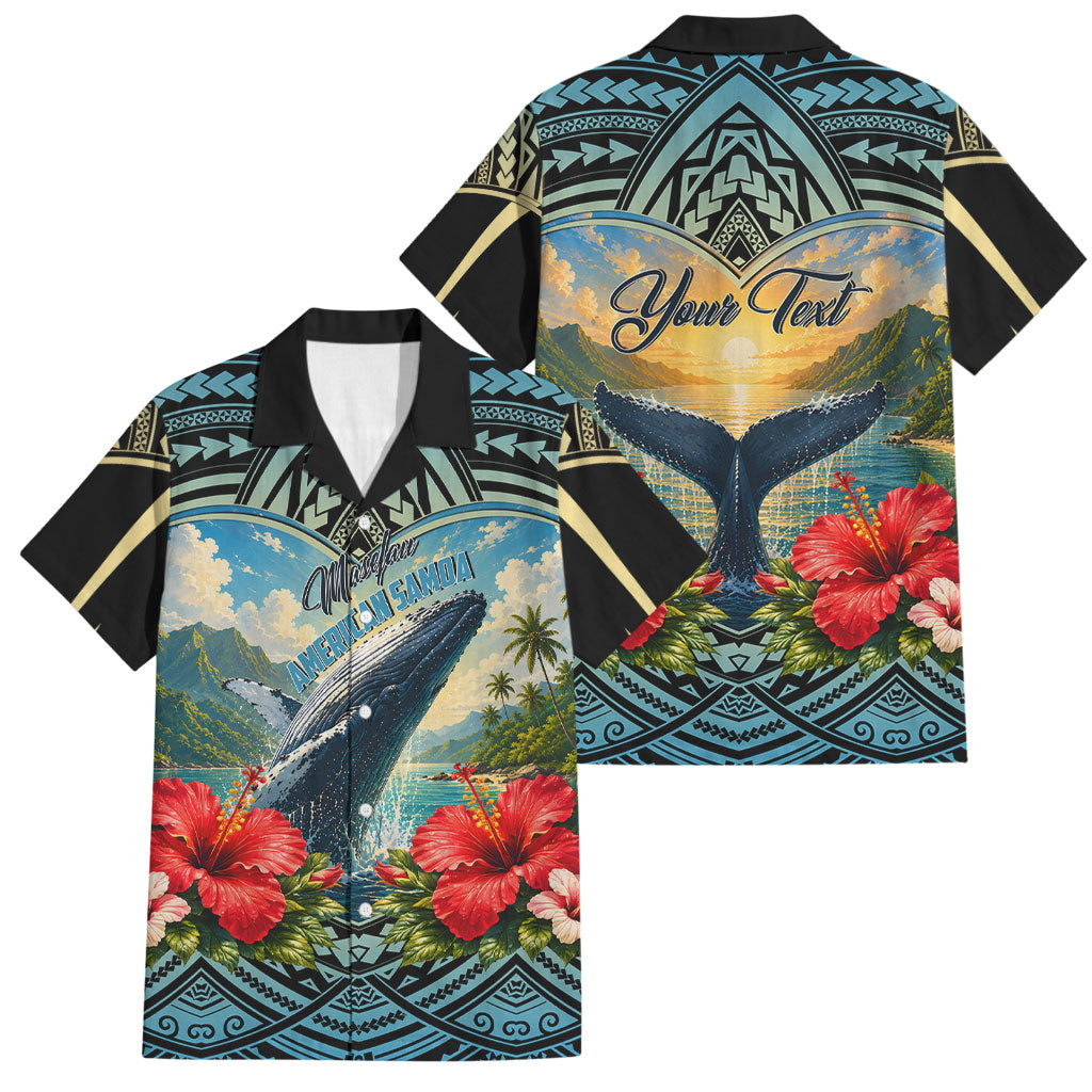 Personalized Masefau American Samoa Whale Family Matching Long Sleeve Bodycon Dress and Hawaiian Shirt Polynesian Tribal Pattern Tropical Hibiscus