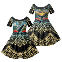 Personalized Masefau American Samoa Whale Family Matching Tank Maxi Dress and Hawaiian Shirt Polynesian Tribal Pattern Tropical Hibiscus