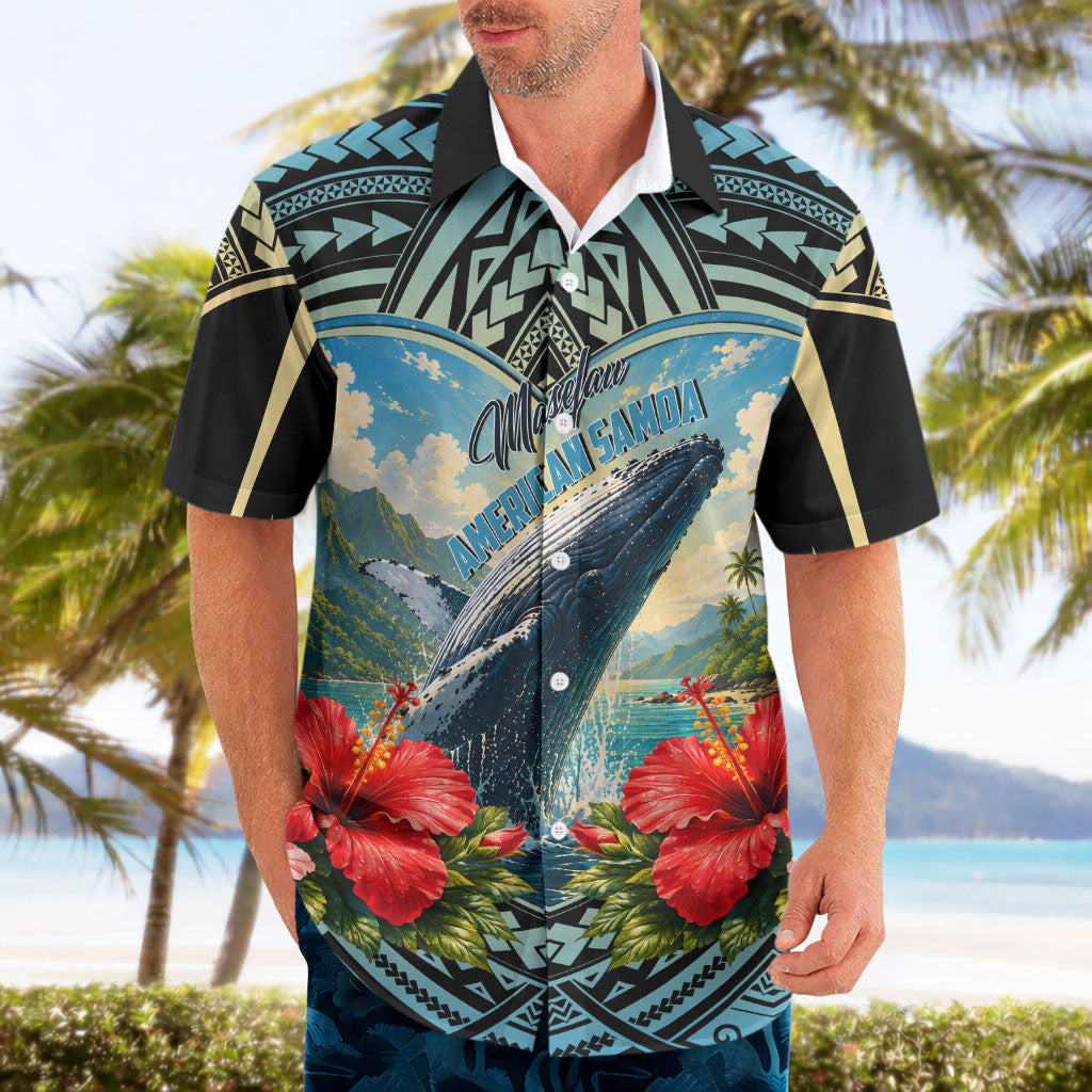 Personalized Masefau American Samoa Whale Hawaiian Shirt Polynesian Tribal Pattern Tropical Hibiscus