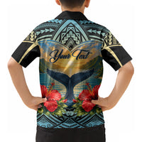 Personalized Masefau American Samoa Whale Kid Hawaiian Shirt Polynesian Tribal Pattern Tropical Hibiscus