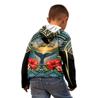 Personalized Masefau American Samoa Whale Kid Hoodie Polynesian Tribal Pattern Tropical Hibiscus