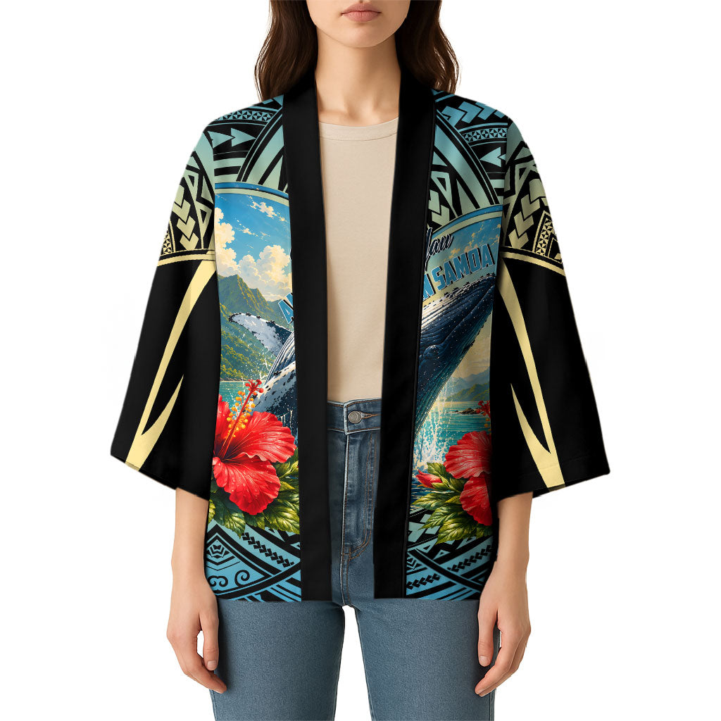 Personalized Masefau American Samoa Whale Kimono Polynesian Tribal Pattern Tropical Hibiscus