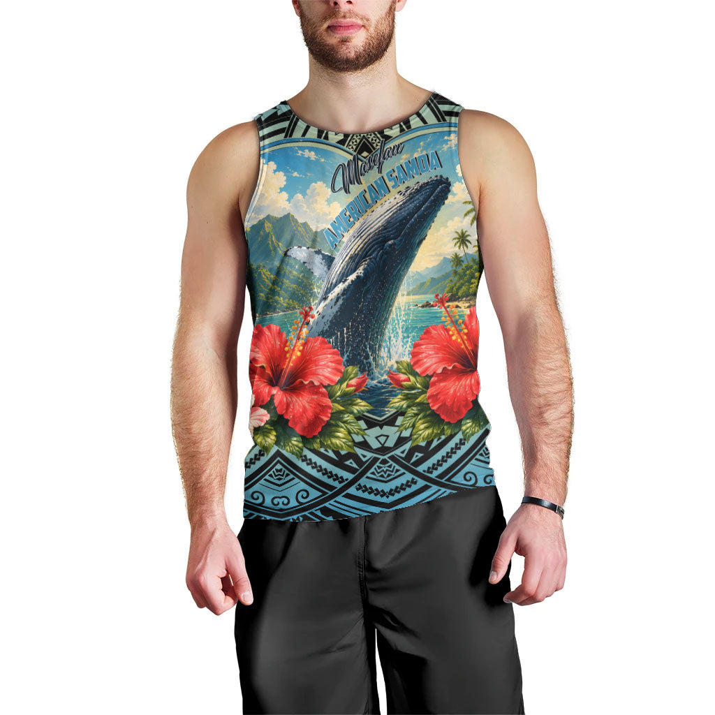 Personalized Masefau American Samoa Whale Men Tank Top Polynesian Tribal Pattern Tropical Hibiscus