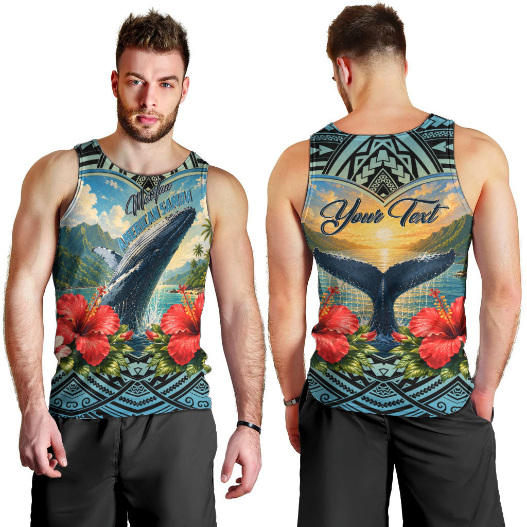 Personalized Masefau American Samoa Whale Men Tank Top Polynesian Tribal Pattern Tropical Hibiscus
