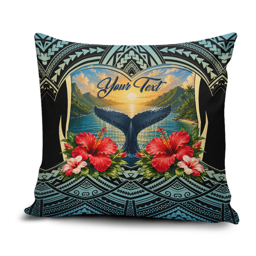 Personalized Masefau American Samoa Whale Pillow Cover Polynesian Tribal Pattern Tropical Hibiscus