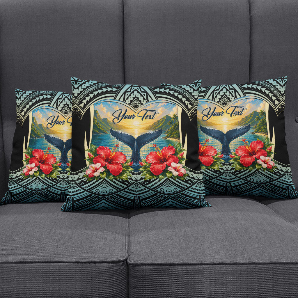 Personalized Masefau American Samoa Whale Pillow Cover Polynesian Tribal Pattern Tropical Hibiscus